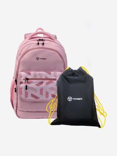 Рюкзак TORBER CLASS X, розовый с орнаментом, 45 x 30 x 18 см + Мешок для сменной обуви в подарок!, Розовый