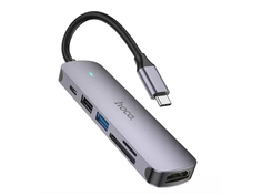 Хаб USB Hoco HB28 USB-C - HDTV + USB 3.0 + USB 2.0+SD+TF Grey 6931474769336