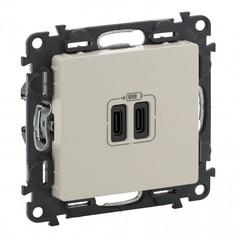 Зарядное устройство Legrand 753207 Valena LIFE - с двумя USB-разьемами тип С-тип С 240В/5В 3000мА, с лицевой панелью, слоновая кость