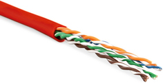 Кабель витая пара U/UTP 5e кат. 4 пары Hyperline UUTP4-C5E-P24-IN-LSZH-RD-100 24AWG(7х0.20 мм), медь, многожильный (stranded), внутренний, LSZH, нг(C)