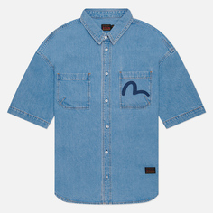 Мужская рубашка Evisu Tone On Tone Seagull & Eagle Embroidered Denim, цвет голубой, размер L