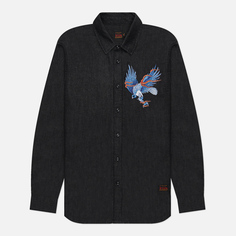 Мужская рубашка Evisu Eagle & Seagull Embroidered Denim, цвет чёрный, размер L