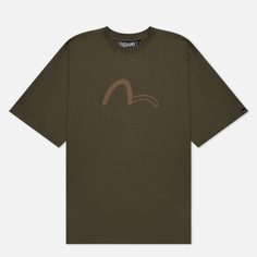 Мужская футболка Evisu Evisukuro Side Outline Logo, цвет оливковый