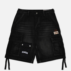 Мужские шорты Evisu Bogo Embroidered & Seagull Embroidered Cargo Denim, цвет чёрный