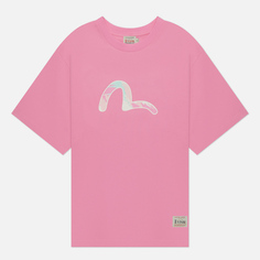 Женская футболка Evisu Graffiti Daruma & Seagull Printed Oversized, цвет розовый, размер S