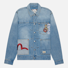 Мужская джинсовая куртка Evisu Heritage Wadaiko Fortune-Cat Embroidered Denim, цвет голубой, размер XL