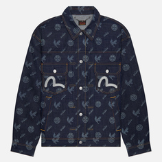Мужская джинсовая куртка Evisu Seagull Embroidered & Kamon Eagle All Over Print Denim, цвет синий, размер M