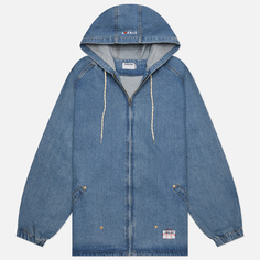 Мужская джинсовая куртка Anglan Stone Denim Puckering Hoodie, цвет голубой