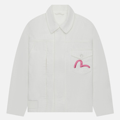 Женская джинсовая куртка Evisu Daruma Embroidered & Printed Stripes, цвет белый, размер S
