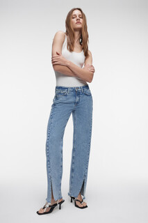 брюки джинсовые женские Джинсы прямые на низкой посадке с открытыми срезами Befree
