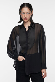 блузка женская Блузка-рубашка oversize шифоновая прозрачная с манишкой Befree