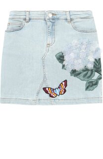 Мини-юбка из денима с цветочной аппликацией и вышивкой Dolce & Gabbana