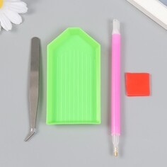 Набор инструментов для работы со стразами и бисером - подставка, инструмент, пинцет, мат NO Brand