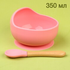 Набор для кормления: миска на присоске, ложка, цвет розовый Mum&Baby