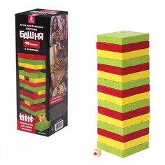 Настольные игры Золотая сказка Игра настольная Цветная Башня 48 окрашенных блоков + кубик