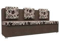 Кухонный прямой диван Маккон 3-х местный Рогожка Цветы/Коричневый Bravo