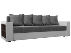 Диван прямой Дубай Лайт полки слева Рогожка/Экокожа Серый/Белый Bravo