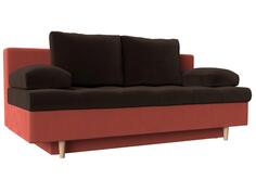 Диван прямой Спенсер Микровельвет Коричневый/Коралловый Bravo