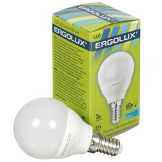 Лампа светодиодная E14, 7 Вт, 60 Вт, 220 В, шар, 4500 К, свет холодный белый, Ergolux