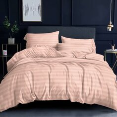 Постельное белье 2-спальное, простыня 220х240 см, 2 наволочки 70х70 см, пододеяльник 175х215 см, Stripe, страйп-полисатин, с европр, 14-1312 св-розовый