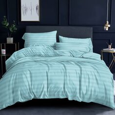 Постельное белье 2-спальное, простыня 220х240 см, 2 наволочки 70х70 см, пододеяльник 175х215 см, Stripe, страйп-полисатин, с европр, 14-4814 бирюзовый