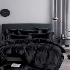 Постельное белье 2-спальное, простыня 220х240 см, 2 наволочки 70х70 см, пододеяльник 175х215 см, Stripe, страйп-полисатин, с европр, 19-4007 черный