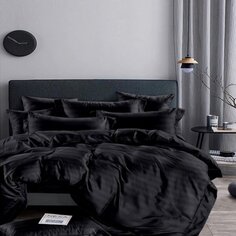 Постельное белье 1.5-спальное, простыня 150х215 см, 2 наволочки 70х70 см, пододеяльник 145х215 см, Stripe, страйп-полисатин, 19-4007 черный