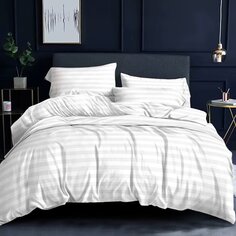 Постельное белье 2-спальное, простыня 220х240 см, 2 наволочки 70х70 см, пододеяльник 175х215 см, Stripe, страйп-полисатин, с европр, WH белый