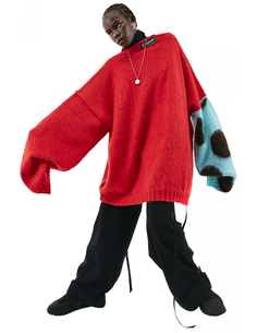 Красный Оверсайз свитер с контрастной вышивкой Raf Simons