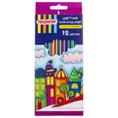 Цветные карандаши набор карандашей цветные ПИФАГОР Сказочный город 12 цветов черный пластик заточенные