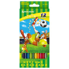 Цветные карандаши набор карандашей цветных BRAUBERG Football match 12 цветов заточенные карт упак