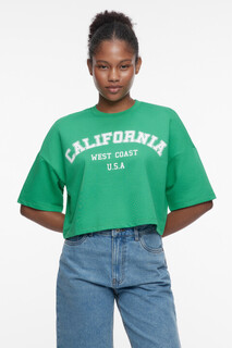 футболка женская Топ-футболка oversize хлопковый укороченный с принтом Befree