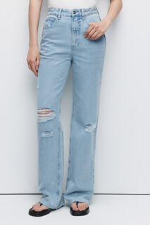 брюки джинсовые женские Джинсы широкие рваные с открытыми срезами Befree