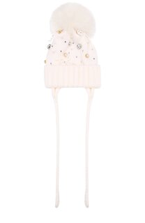 Шерстяная шапка с меховым помпоном и декором Catya