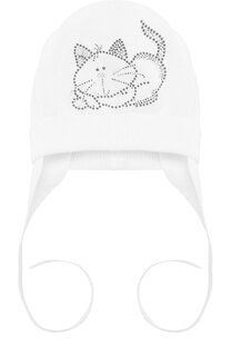 Хлопковая шапка на завязках со стразами Catya