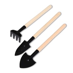Набор садового инструмента, 3 предмета: грабли, 2 лопатки, длина 24 см, деревянные ручки Greengo