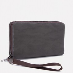 Портмоне мужское на молнии, отдел для купюр, для карт, для монет, цвет черный NO Brand