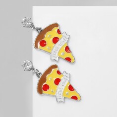 Серьги эмаль true love пицца, цветные в серебре Queen Fair