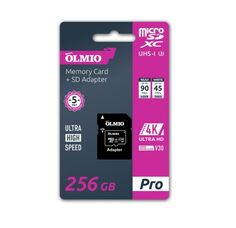 Карта памяти OLMIO microSDXC 256GB UHS-I U3 V30 c адаптером