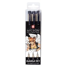 Набор капиллярных ручек Sakura Pigma Micron Manga, 3 штук (0.1 мм, 0.5 мм, 0.8 мм), цвет чернил: черный