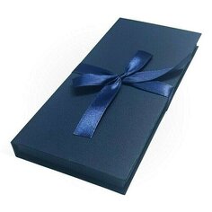 Подарочная коробка для денег с бантом, тиснение Лен, 172 х 83 х 16 мм, синяя РутаУпак