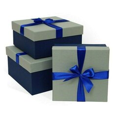 Коробка подарочная с бантом тиснение Рогожка, 210x170x110 мм, серый-синий РутаУпак