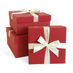 Коробка подарочная с бантом тисненая бумага Микс, 210x210x110 мм, красный-бордовый РутаУпак