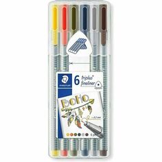 Набор капиллярных ручек Fineliner Triplus в пенале Boho, 6 цветов Staedtler