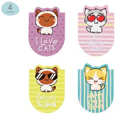 Закладки магнитные для книг Meshu Cat Wave, 7,5 х 11 см, 4 шт