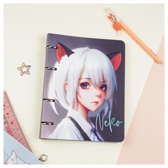 Тетрадь на кольцах Meshu Neko, А5, 100 листов, картон, матовая ламинация, тиснение фольгой MS_50667