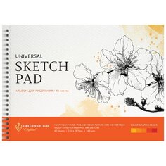 Альбом для рисования Greenwich Line Watercolor sketch Flowery, 40 листов, А4, на гребне, 160г/м2 PS40c-36874