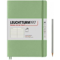 Записная книжка Leuchtturm, в линейку, пастельный зеленый, 123 страницы, мягкая обложка, А5