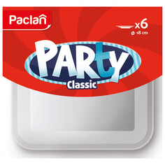 Тарелки, миски одноразовые набор тарелок PACLAN Party Classic 6шт. 18см квадратные пластик белые