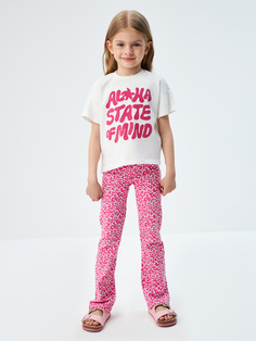 Трикотажные брюки клеш с принтом для девочек